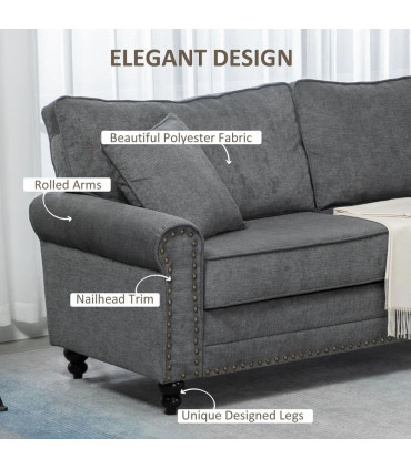 2 Seater Sofas Fabric Sofa with Nailhead Trim Cushions and Throw Pillows Grey