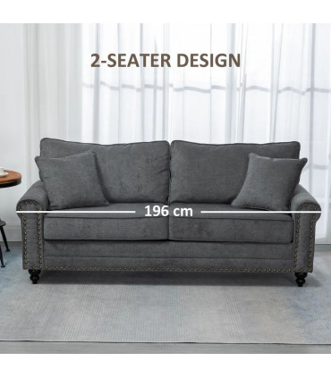 2 Seater Sofas Fabric Sofa with Nailhead Trim Cushions and Throw Pillows Grey