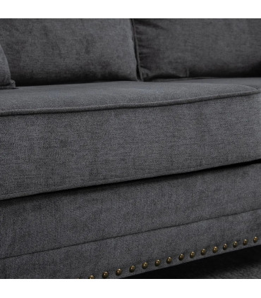 2 Seater Sofas Fabric Sofa with Nailhead Trim Cushions and Throw Pillows Grey