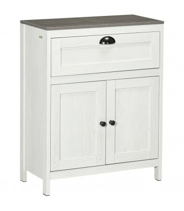 Bathroom Floor Standing Cabinet Storage Organizer w/ Drawer Double Door, White