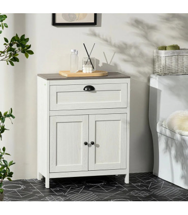 Bathroom Floor Standing Cabinet Storage Organizer w/ Drawer Double Door, White