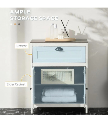 Bathroom Floor Standing Cabinet Storage Organizer w/ Drawer Double Door, White