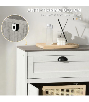 Bathroom Floor Standing Cabinet Storage Organizer w/ Drawer Double Door, White