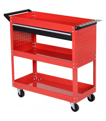 3-tier Tool Trolley Cart Roller Cabinet Storage Box Lockable Casters Red