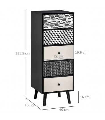 Chest of Drawers, 5 Drawer Dresser, Wooden Storage Cabinet Bedroom, Living Room