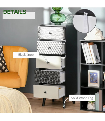 Chest of Drawers, 5 Drawer Dresser, Wooden Storage Cabinet Bedroom, Living Room