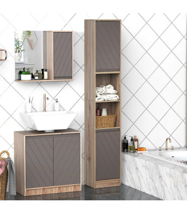 170cm Freestanding Storage Cabinet Slimline Unit w/ 2 Cupboards 2 Compartments