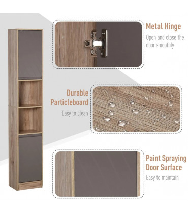 170cm Freestanding Storage Cabinet Slimline Unit w/ 2 Cupboards 2 Compartments