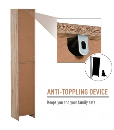 170cm Freestanding Storage Cabinet Slimline Unit w/ 2 Cupboards 2 Compartments