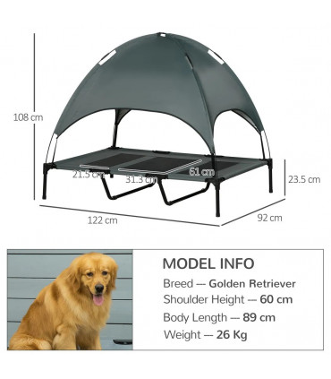 122 cm Elevated Pet Bed Dog Cot Tent with Canopy Instant Shelter Outdoor Grey