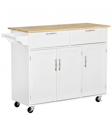 Kitchen Island Utility Cart, with 2 Storage Drawers Cabinets Dining Room White