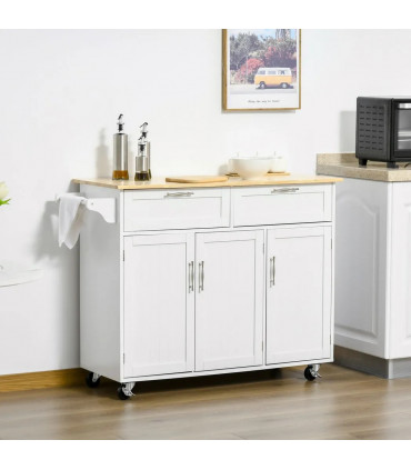Kitchen Island Utility Cart, with 2 Storage Drawers Cabinets Dining Room White