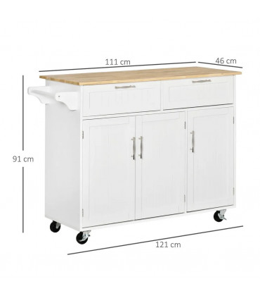 Kitchen Island Utility Cart, with 2 Storage Drawers Cabinets Dining Room White