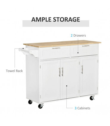 Kitchen Island Utility Cart, with 2 Storage Drawers Cabinets Dining Room White