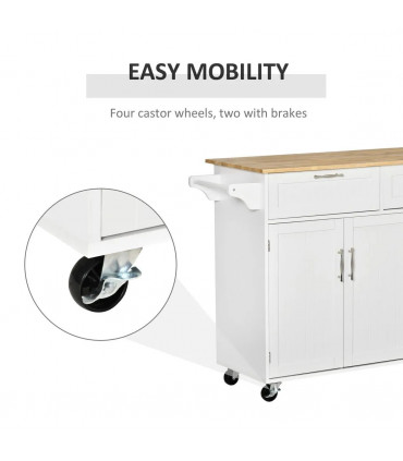 Kitchen Island Utility Cart, with 2 Storage Drawers Cabinets Dining Room White