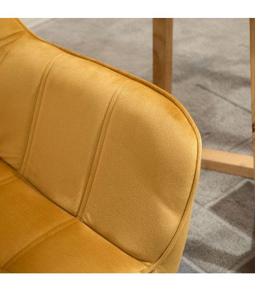 Luxe Velvet-Feel Accent Chair w/ Wide Arms Slanted Back Padding Wood Legs Yellow