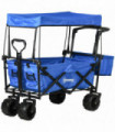 Trolley Cart Storage Wagon 4 Wheels w/ 2 Compartments Handle, Canopy, Blue