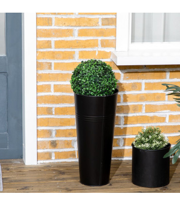 HOMCOM Set of 2 Potted Artificial Plants Boxwood Ball Trees Outdoor, 60cm