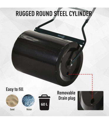 60L Steel Garden Roller Push Pull w/ Fillable Cylinder Water Rolling Drum