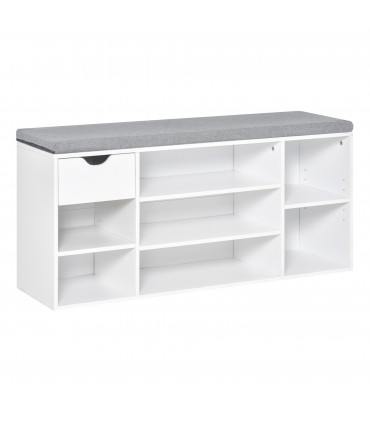 HOMCOM Shoe Storage Cabinet Bench w/ Cushion Adjustable Shelves White and Grey