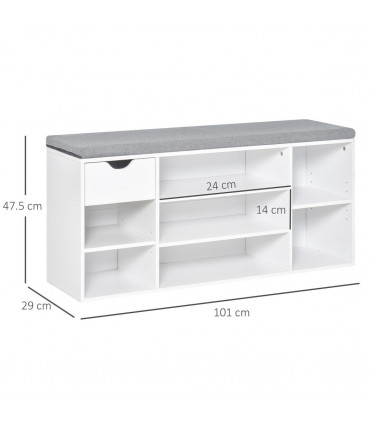 HOMCOM Shoe Storage Cabinet Bench w/ Cushion Adjustable Shelves White and Grey