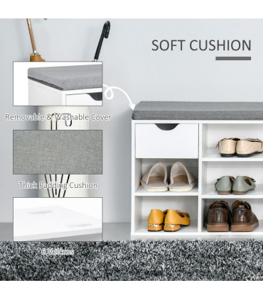 HOMCOM Shoe Storage Cabinet Bench w/ Cushion Adjustable Shelves White and Grey
