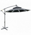 Outsunny 3(m) Cantilever Parasol Hanging Banana Umbrella w/ lights, Black