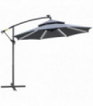 Outsunny 3(m) Cantilever Parasol Hanging Banana Umbrella w/ lights, Grey