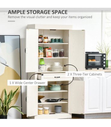 HOMCOM 180cm Kitchen Pantry Storage Cabinet Server Food Organizer, White
