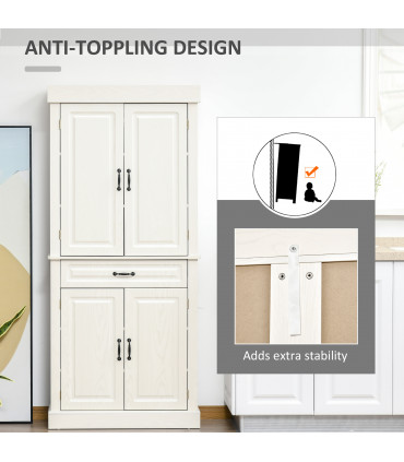 HOMCOM 180cm Kitchen Pantry Storage Cabinet Server Food Organizer, White