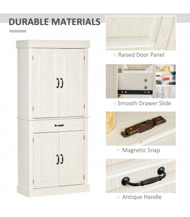 HOMCOM 180cm Kitchen Pantry Storage Cabinet Server Food Organizer, White