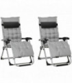 Outsunny 2 PCS Reclining Zero Gravity Chair Folding Lounger Cushion Light Grey