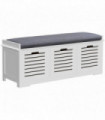 HOMCOM 3-Door Shoe Storage Bench Cushion Seat Slatted Doors Elevated Base White