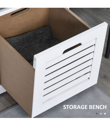 HOMCOM 3-Door Shoe Storage Bench Cushion Seat Slatted Doors Elevated Base White