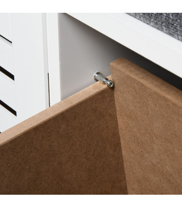 HOMCOM 3-Door Shoe Storage Bench Cushion Seat Slatted Doors Elevated Base White