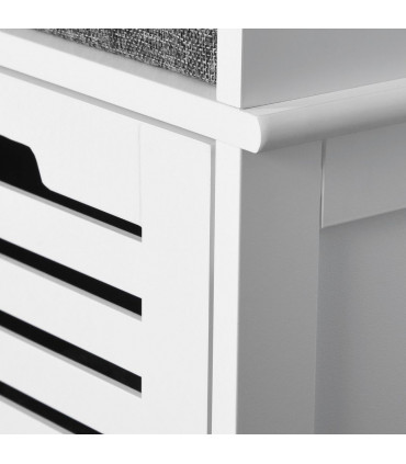 HOMCOM 3-Door Shoe Storage Bench Cushion Seat Slatted Doors Elevated Base White