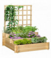 Outsunny 3 Tier Wooden Garden Planters with Trellis for Vine Climbing Plants