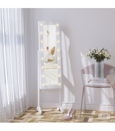 LED Mirrored Jewellery Cabinet, 36Lx30Wx136H cm-White