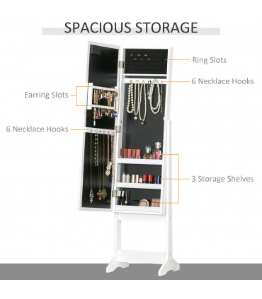 LED Mirrored Jewellery Cabinet, 36Lx30Wx136H cm-White