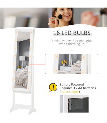 LED Mirrored Jewellery Cabinet, 36Lx30Wx136H cm-White