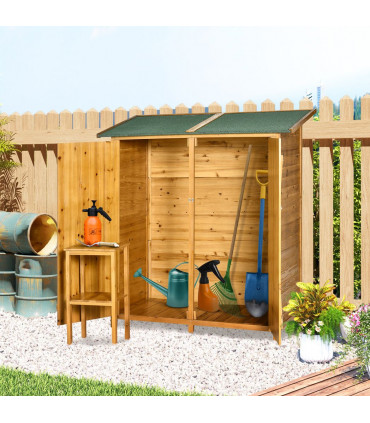 Garden Storage Shed Tool Organizer w/ Table, 140x75x157cm, Natural