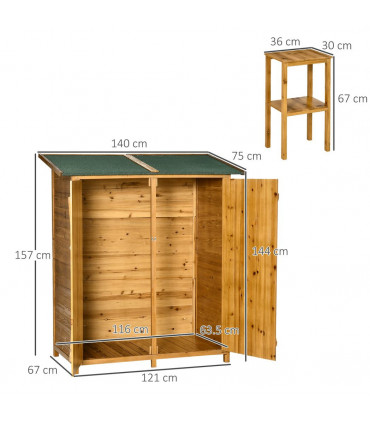 Garden Storage Shed Tool Organizer w/ Table, 140x75x157cm, Natural