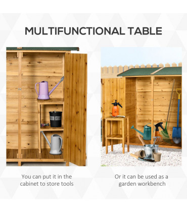 Garden Storage Shed Tool Organizer w/ Table, 140x75x157cm, Natural