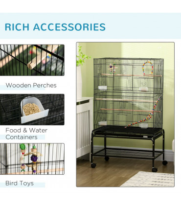 Bird Cage, with Stand, Wheels, Toys, for Budgies, Finches, Parakeets