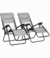 Foldable Garden Recliner Chair Set of 2 w/ Footstool & Headrest, Grey