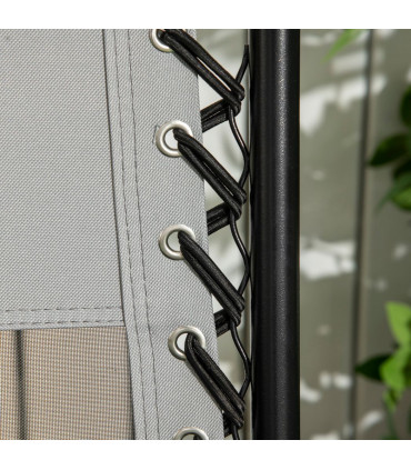 Foldable Garden Recliner Chair Set of 2 w/ Footstool & Headrest, Grey