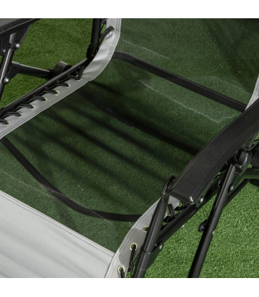 Foldable Garden Recliner Chair Set of 2 w/ Footstool & Headrest, Grey