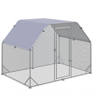 Chicken Run W/ Roof, Walk In Chicken Coop for 4-6 Chickens, Hen House
