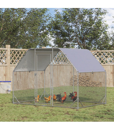 Chicken Run W/ Roof, Walk In Chicken Coop for 4-6 Chickens, Hen House