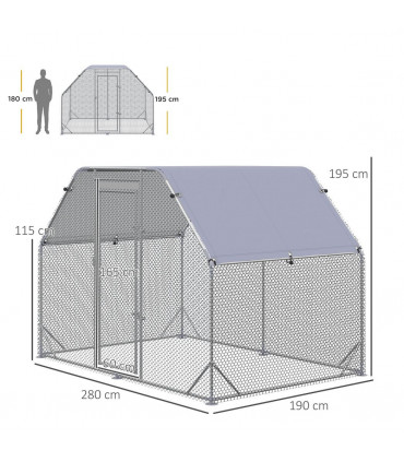 Chicken Run W/ Roof, Walk In Chicken Coop for 4-6 Chickens, Hen House